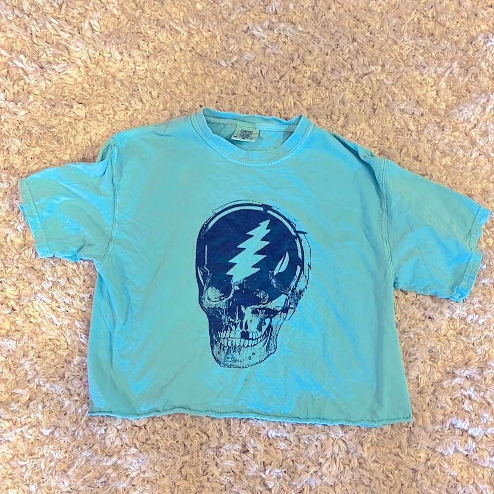 Cropped teal skull t shirt